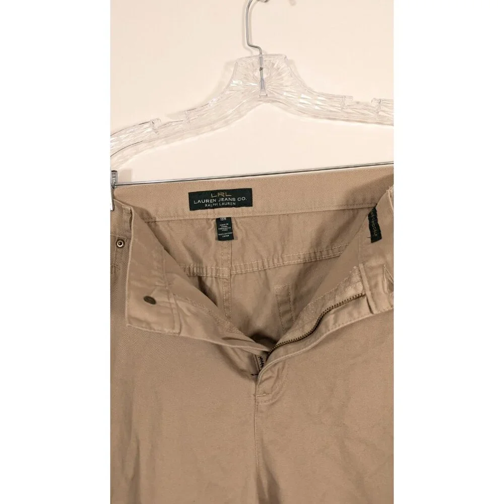 Lauren Ralph‎ Lauren 18W Jeans Khaki Tan Classic Mid Calf Pants Cotton Cropped